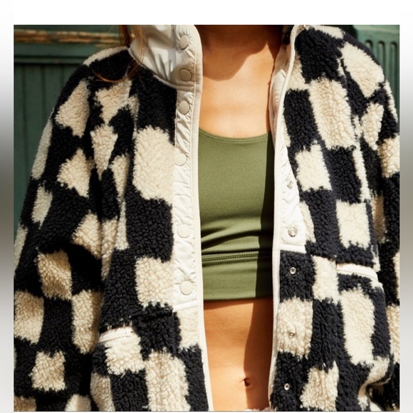 Free People Hit The Slopes Jacket in Black Check Size XS - Picture 2 of 3